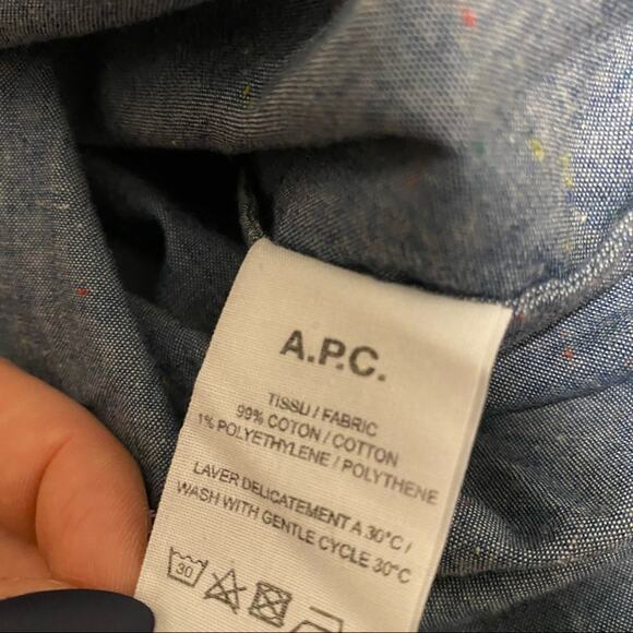 A.P.C. Agathe Ruffle Trimmed Cotton Blend Blouse Blue Top Shirt - Picture 13 of 14